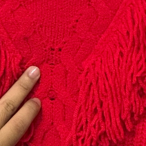 Tuckernuck Women’s Fringe Caswell Wool Blend Sweater Red XS Cable Knit Crewneck - Picture 4 of 8